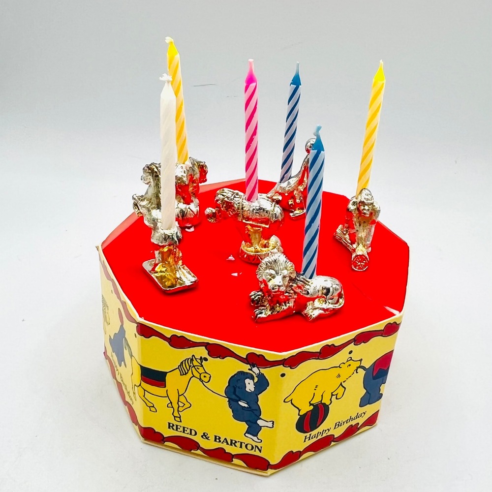 Reed & Barton Silverplate Circus Animal Birthday Candle Holder Set 910 Vintage